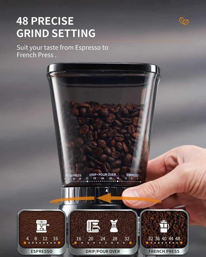SHARDOR Professional Conical Burr Coffee Grinder, Coffee Bean Grinder with 48 Grind Settings for Espresso, Drip & French Press, Upgraded Anti-Static Technology, Precision Timer, Stainless Steel - Image 1